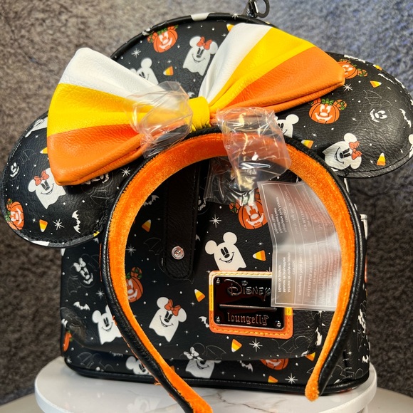 Loungefly: Disney Mickey and Minnie Candy Corn Mini Backpack and Headband Set - Picture 2 of 6